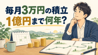 毎月3万円・5万円の積立で1億円まで何年？条件をそろえて比較のテーマを表すイラスト