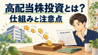 高配当株投資とは？配当の仕組み・税金・注意点を初心者向けに解説のテーマを表すイラスト