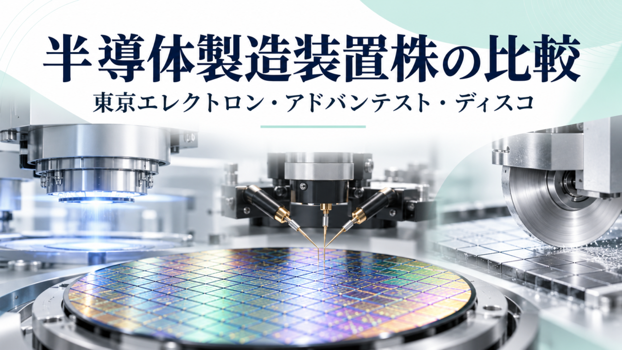 半導体製造装置株の比較方法｜東京エレクトロン・アドバンテスト・ディスコの違いの解説用イラスト